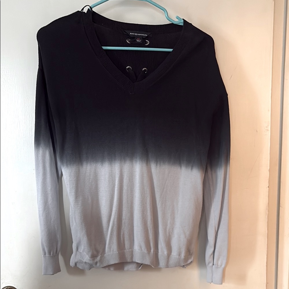 Black and Gray V-Neck Sweater